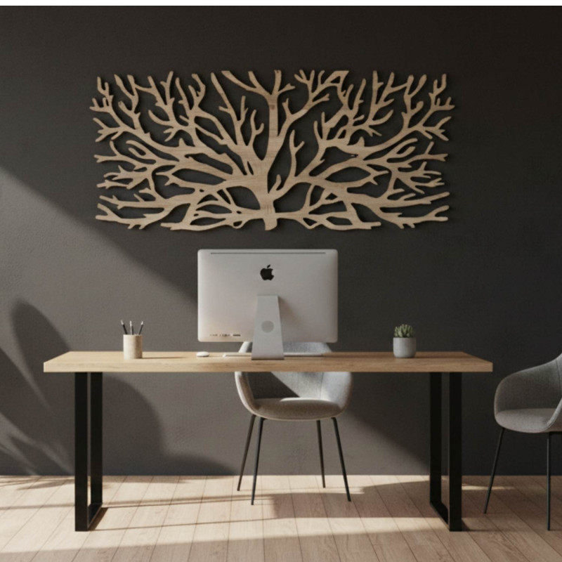 Nowoczesny, trzyczęściowy obraz na drewnie z motywem drzewa i Kwiatu Życia