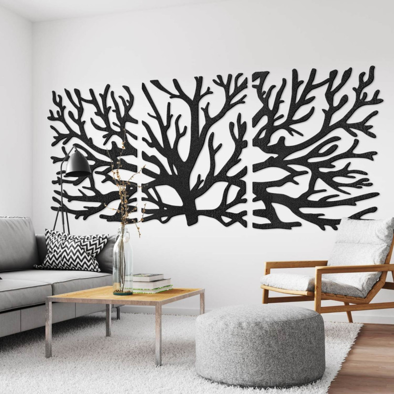 Designerski obraz na drewnie Drzewo Życia jako dominujący element salonu