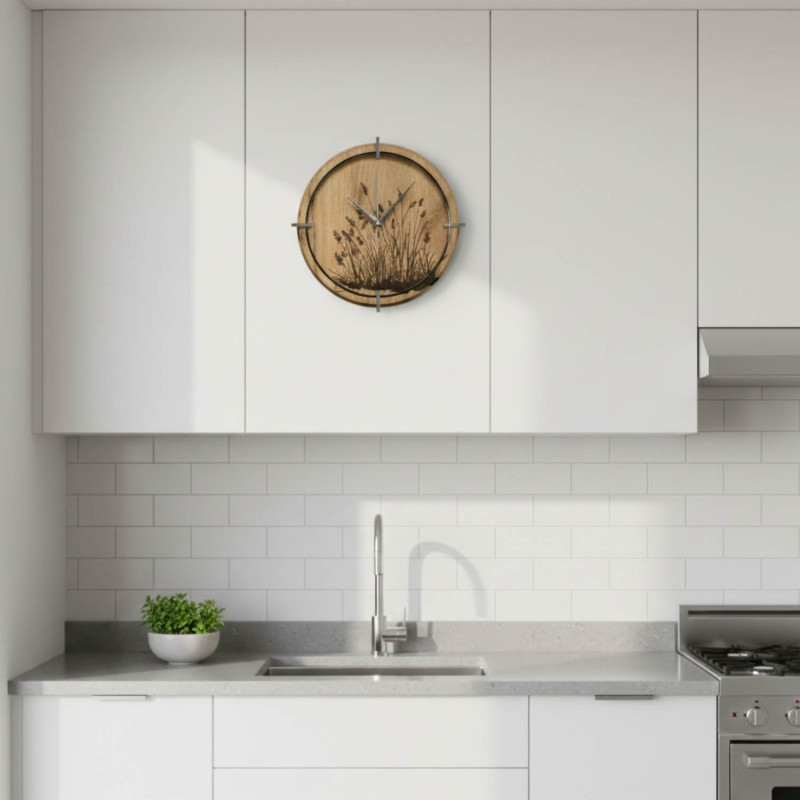 Okrągły zegar drewniany z naturalnym wzorem