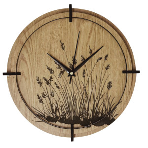 Drewniany zegar z grawerunkiem trawy łąkowej