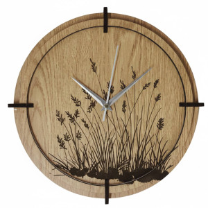 Drewniany zegar z grawerunkiem trawy łąkowej 2