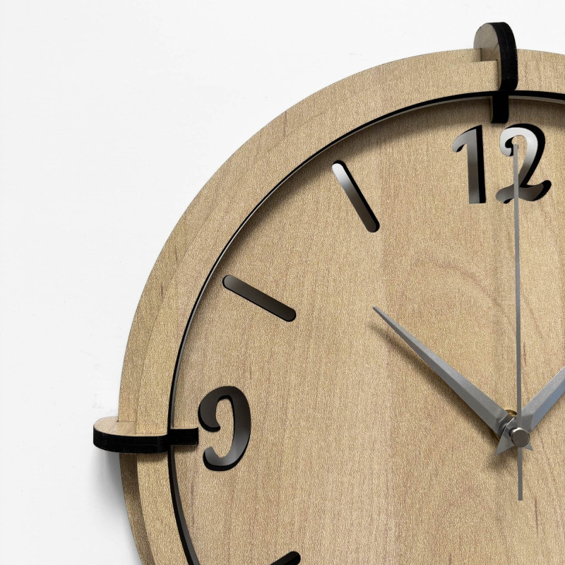 Designerski zegar z płyty HDF z wielowarstwową tarczą i minimalistycznym stylem do salonu.