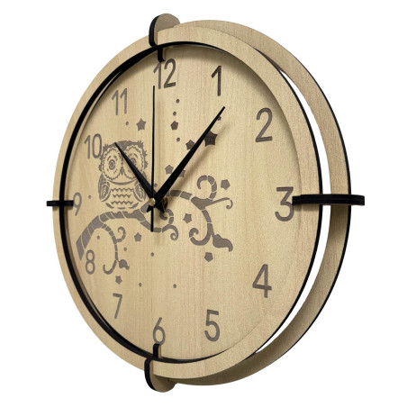 Zegar dziecięcy w kształcie sowy z klonu - cichy, wesoły, idealny do pokoju dziecięcego.