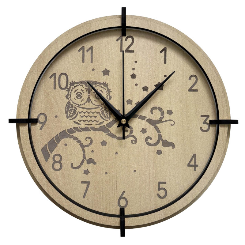 Zegar dziecięcy w kształcie sowy z klonu - cichy, wesoły, idealny do pokoju dziecięcego.