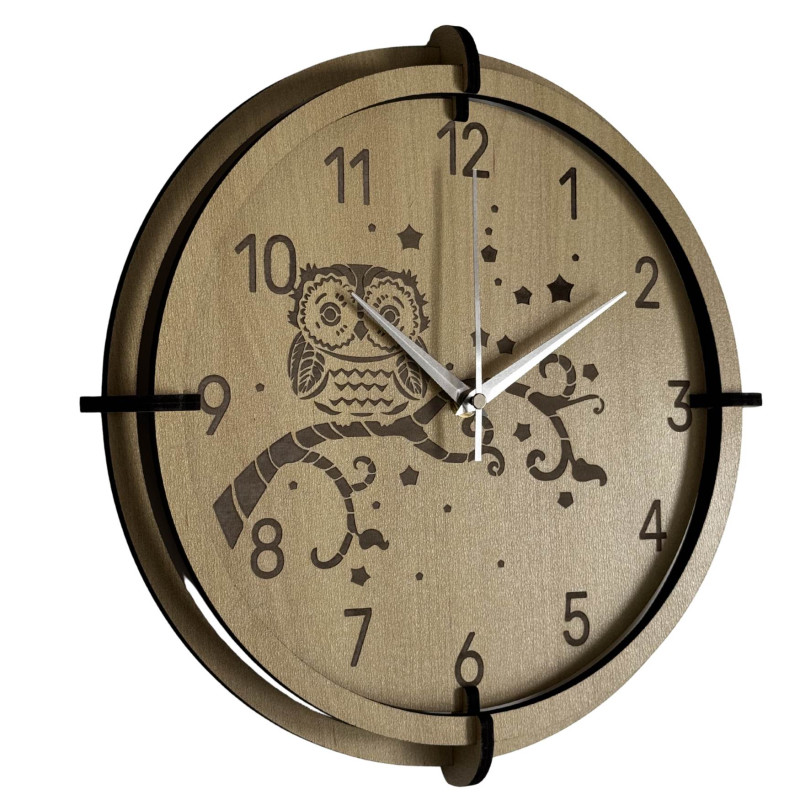 Zegar dziecięcy w kształcie sowy z klonu - cichy, wesoły, idealny do pokoju dziecięcego.