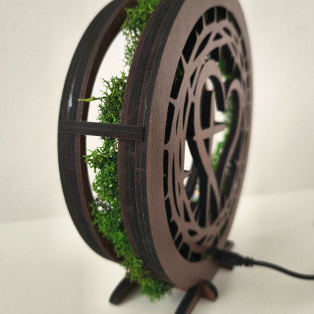 Lampa LED z mchem, sercem i krzyżem | Orzech Wenge