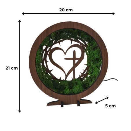 Lampa LED z mchem, sercem i krzyżem | Orzech Wenge