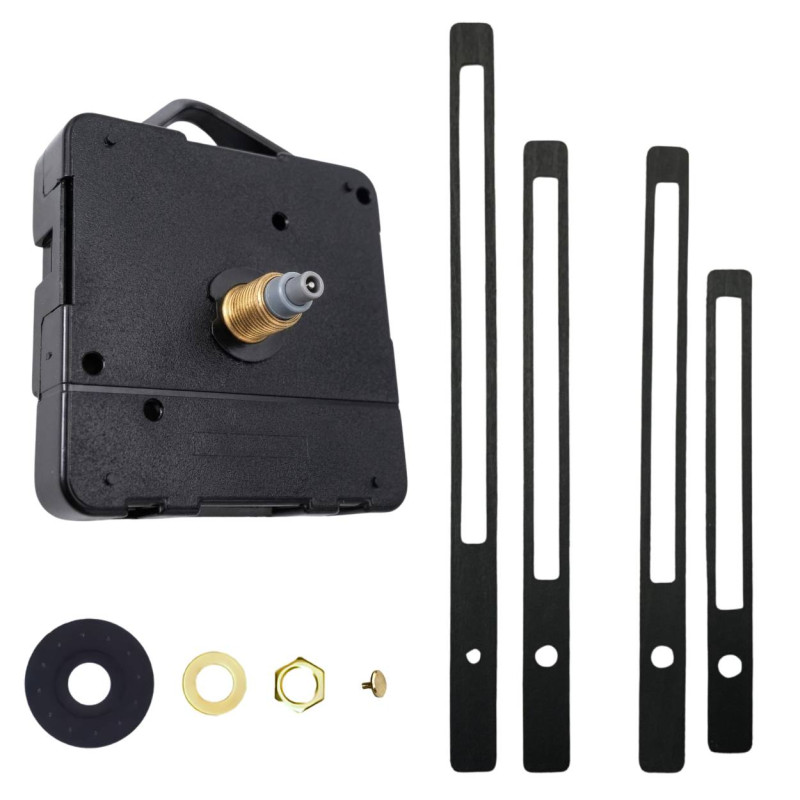 Minimalistyczne, czarne wskazówki zegara ściennego wykonane z forniru bukowego.