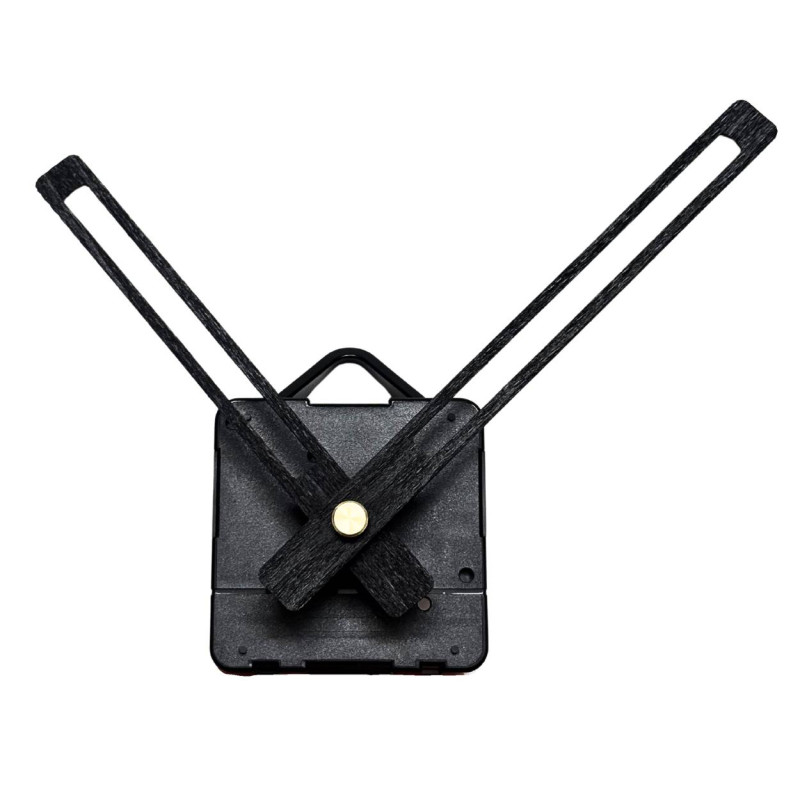 Czarne, drewniane wskazówki zegara z cichym mechanizmem kwarcowym do nowoczesnych wnętrz.