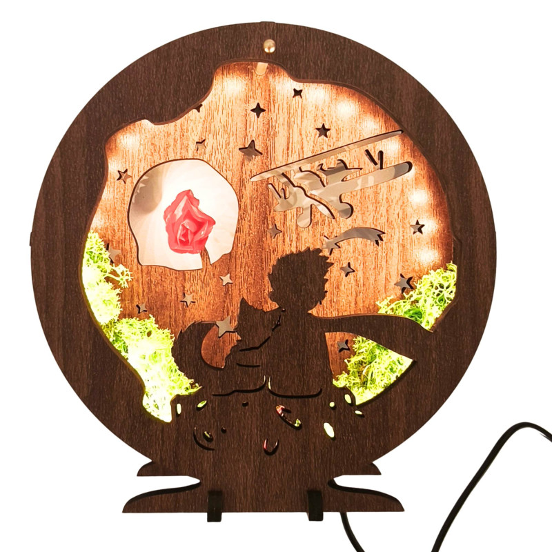 Dekoracja LED Mały Książę z samolotem | Orzech...