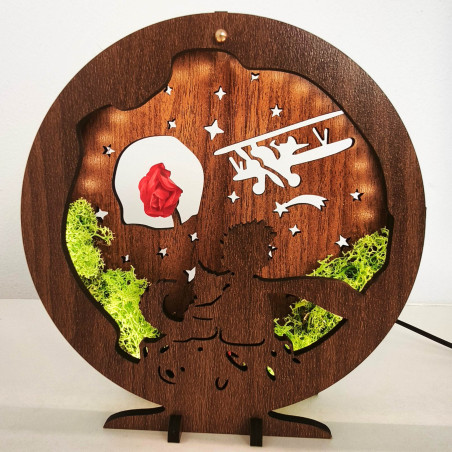 Dekoracja LED Mały Książę z samolotem | Orzech Wenge