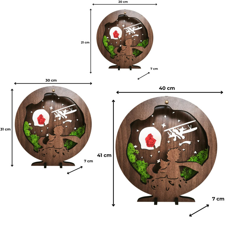 Dekoracja LED Mały Książę z samolotem | Orzech...
