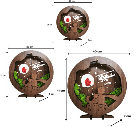 Dekoracja LED Mały Książę z samolotem | Orzech Wenge
