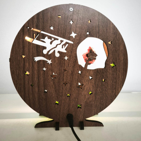 Dekoracja LED Mały Książę z samolotem | Orzech Wenge