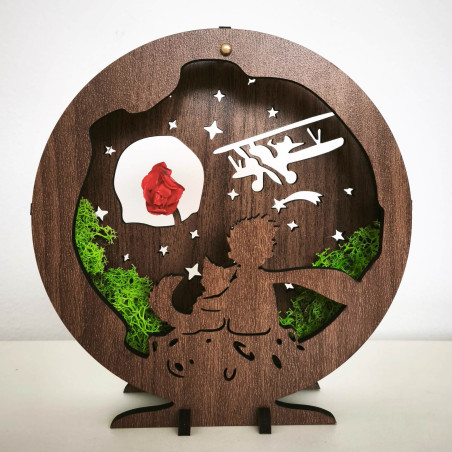 Dekoracja LED Mały Książę z samolotem | Orzech Wenge