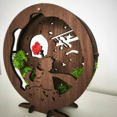 Dekoracja LED Mały Książę z samolotem | Orzech Wenge