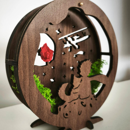 Dekoracja LED Mały Książę z samolotem | Orzech Wenge