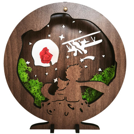 Dekoracja LED Mały Książę z samolotem | Orzech Wenge