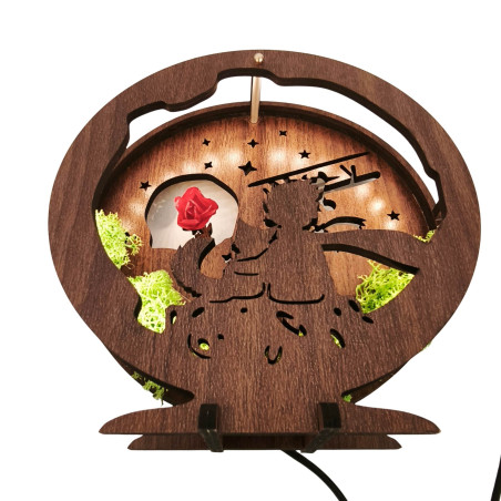 Dekoracja LED Mały Książę z samolotem | Orzech Wenge