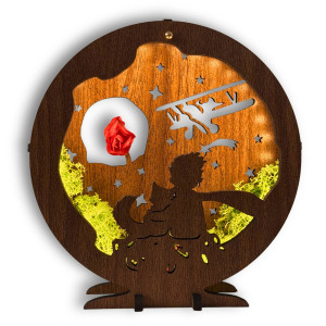 Dekoracja LED Mały Książę z samolotem | Orzech Wenge