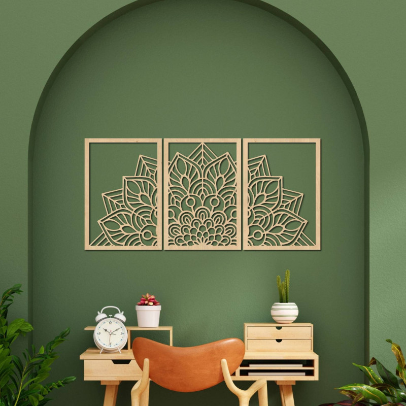 Nowoczesny czarny zegar z mandalą i drewnem: stylowa harmonia dla Twojego domu.