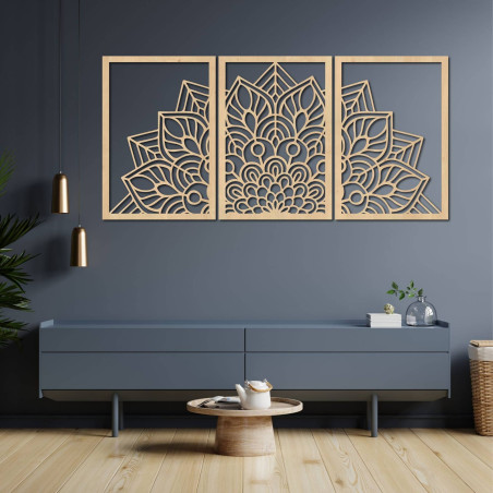 Nowoczesny czarny zegar z mandalą i drewnem: stylowa harmonia dla Twojego domu.