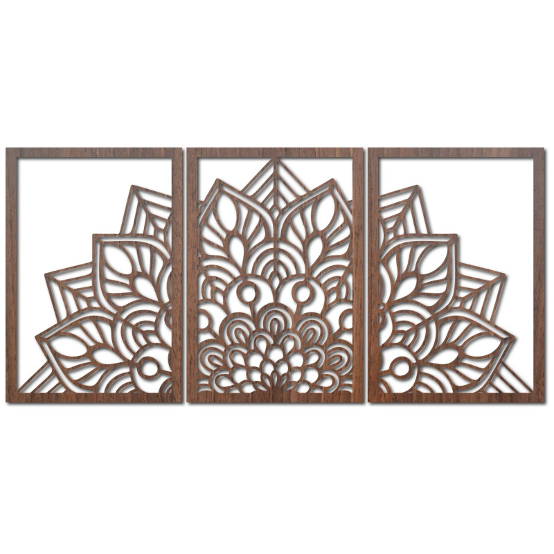 Nowoczesny czarny zegar z mandalą i drewnem: stylowa harmonia dla Twojego domu.