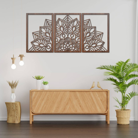 Nowoczesny czarny zegar z mandalą i drewnem: stylowa harmonia dla Twojego domu.