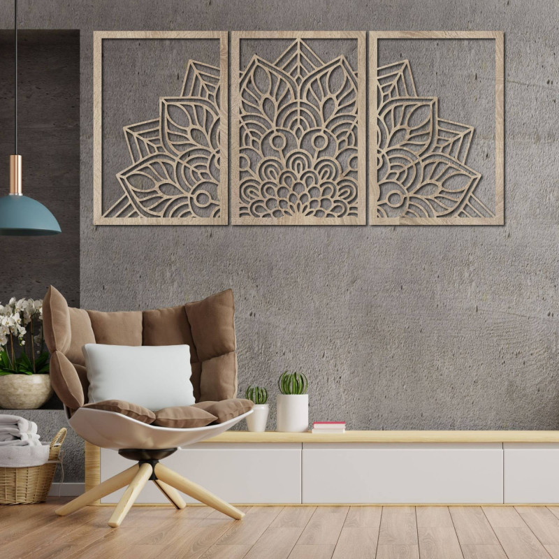 Ożyw swoje ściany trzyczęściową mandalą i zegarem z płyty HDF. Elegancja w każdym calu.