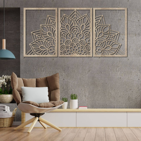 Ożyw swoje ściany trzyczęściową mandalą i zegarem z płyty HDF. Elegancja w każdym calu.