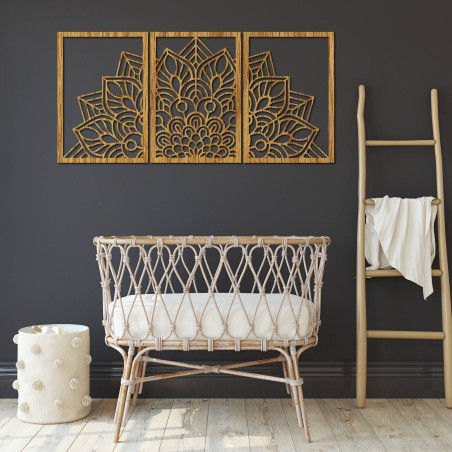 Harmonijna czarna mandala i drewniany zegar. Idealny dodatek do każdego wnętrza.