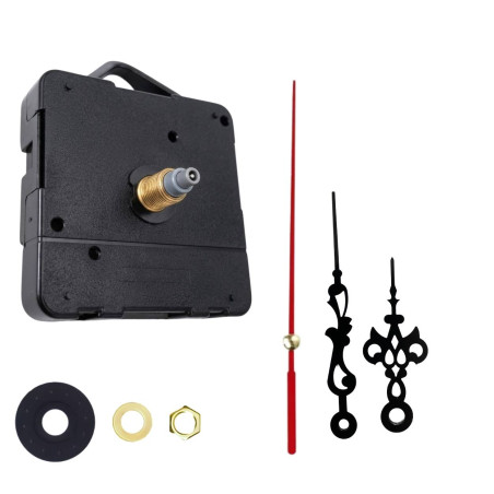 Designerskie czarne aluminiowe wskazówki do zegarów ściennych z charakterystyczną czerwoną wskazówką sekundową.