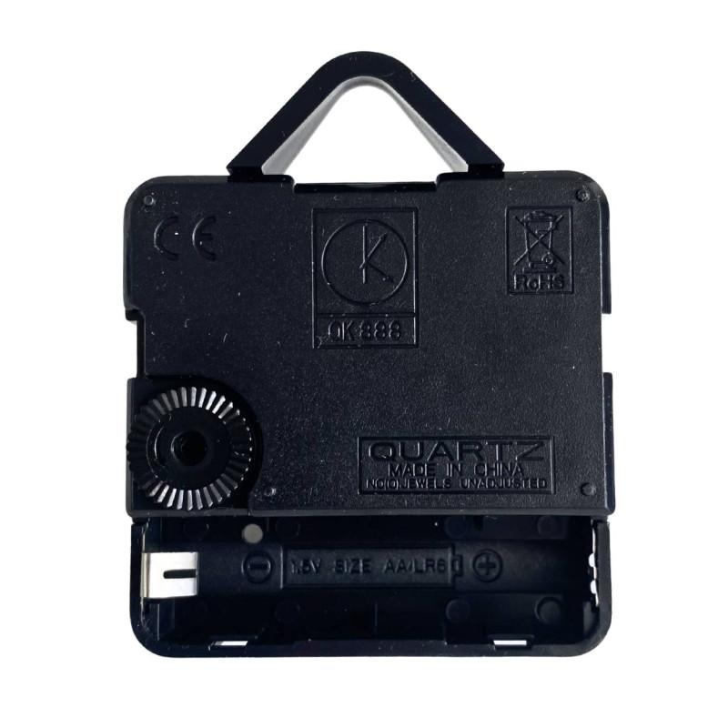 Precyzyjne i ciche wskazówki zegara z czarnego aluminium, czerwona wskazówka sekundowa i mechanizm kwarcowy.