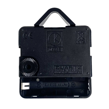 Precyzyjne i ciche wskazówki zegara z czarnego aluminium, czerwona wskazówka sekundowa i mechanizm kwarcowy.