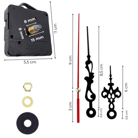 Eleganckie, czarne aluminiowe wskazówki, pasujące do nowoczesnych i industrialnych zegarów.