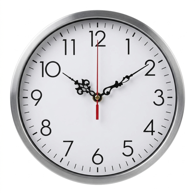 Stylowe, czarne aluminiowe wskazówki z czerwoną wskazówką sekundową pasujące do nowoczesnego wnętrza.