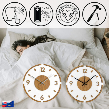 Zegar ścienny Nowoczesny Drewno i Biel – dekor 3D Dąb