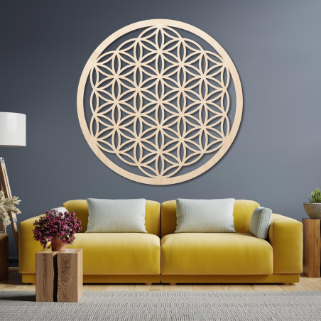 Drewniana dekoracja ścienna Kwiat Życia, mandala świętej geometrii | FOGO