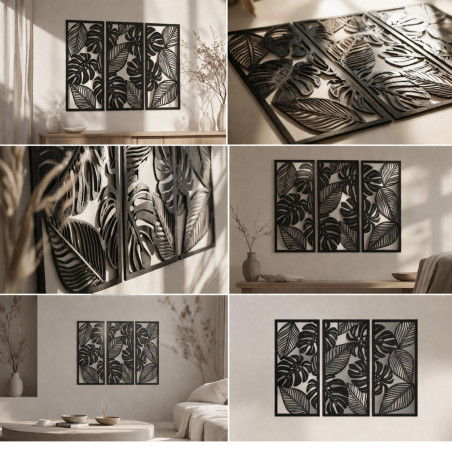 Trzyczęściowy obraz z motywem monstery dla miłośników natury - PORTFOLT