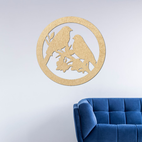 Malowidło ścienne z drewna przedstawiające ptaki na gałęzi - BIERDO