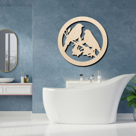 Malowidło ścienne z drewna przedstawiające ptaki na gałęzi - BIERDO