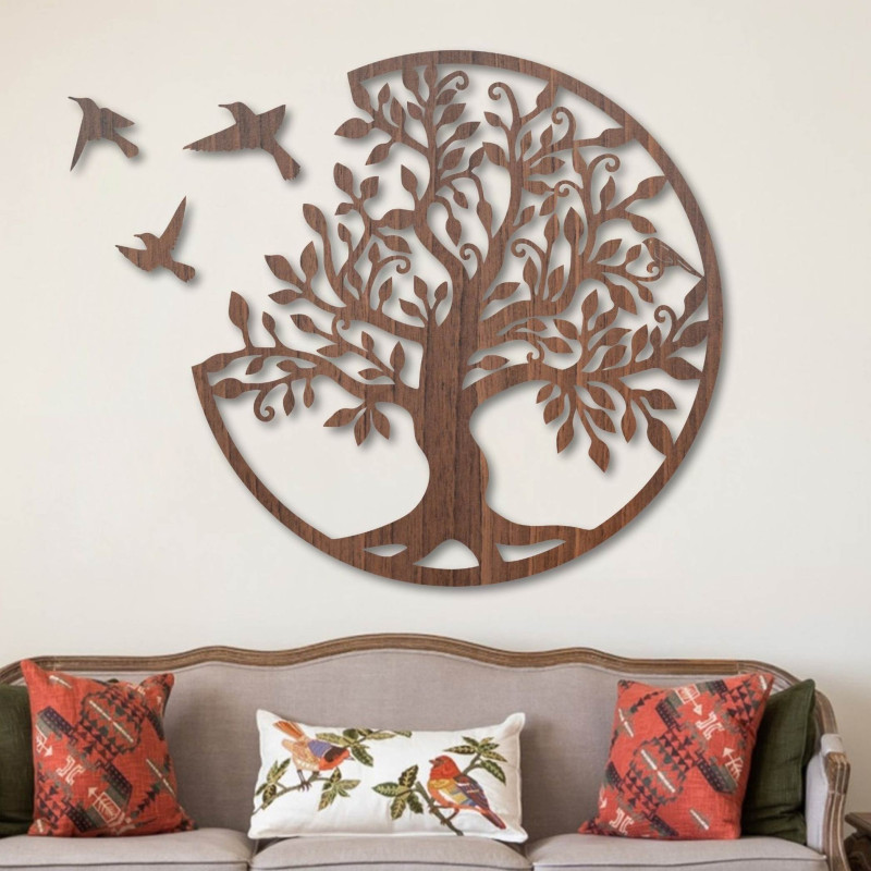 Drewniany obraz ścienny drzewo życia z ptakami...