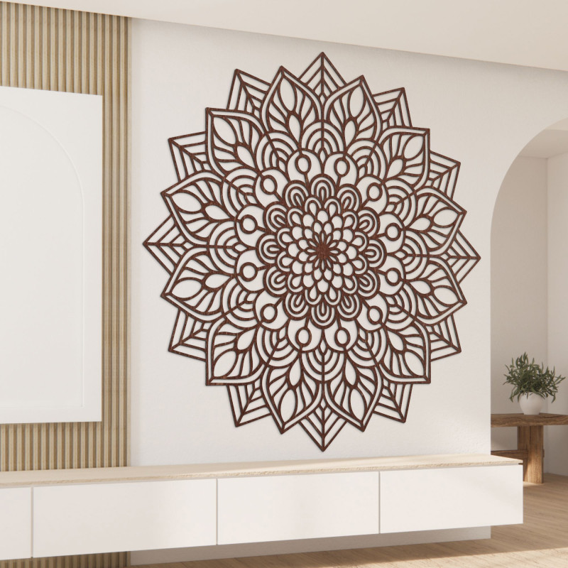 Drewniana mandala na ścianie Kwiat Życia