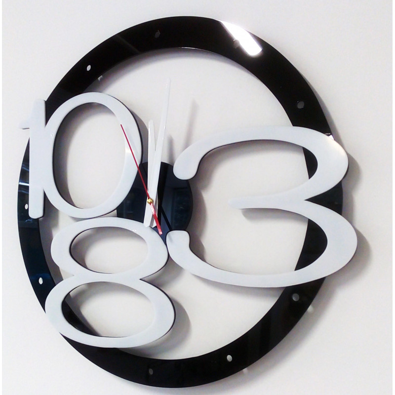 Nowoczesny zegar ścienny ekskluzywny projekt, kolor: czarny, biały numer, kolor rączki: biały
