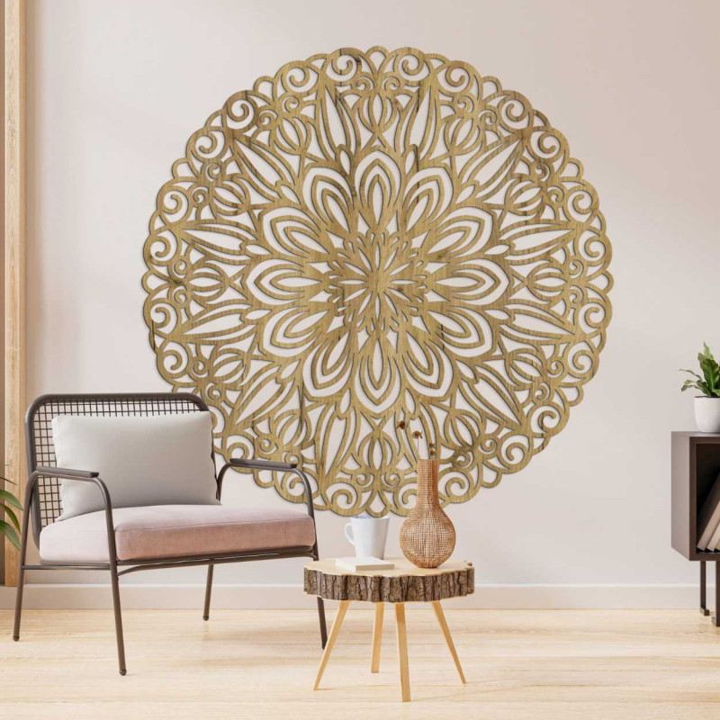 Rzeźbiona drewniana mandala na ścianę, kwiat...