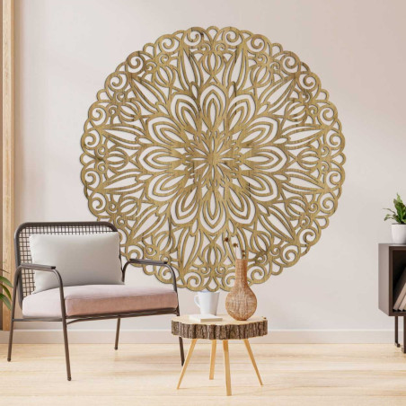 Rzeźbiona drewniana mandala na ścianę, kwiat czasu - ORIN