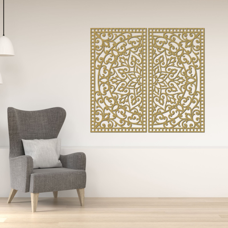 Drewniana mandala 3D na ścianę – rzeźbiony dyptyk w stylu boho