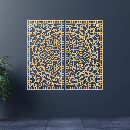 Drewniana mandala 3D na ścianę – rzeźbiony dyptyk w stylu boho