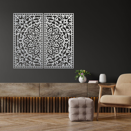 Drewniana mandala 3D na ścianę – rzeźbiony dyptyk w stylu boho