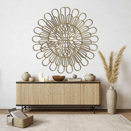 Rzeźbiony obraz 3D mandali ryby z czterema zębami wykonany z czarnej płyty HDF